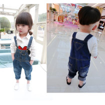 Spring and autumn new mens and womens childrens pants Denim bib pants pants 1-5-7 years old childrens pants suspenders