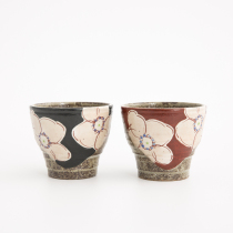 Japan imported high-end ceramic teacup creative gift Void Tibetan kiln romantic cherry blossom red and black Kutani Yaki handmade cup