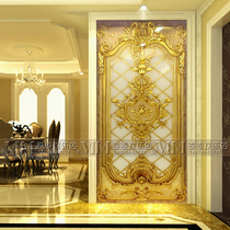 Art glass background wall entrance screen partition living room carved gold leaf frosted simple European craft resplendent
