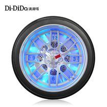Didi Dah personality LED night light mute wall clock Creative car tire living room bedroom quartz wall clock watch mute