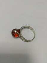 Frances 20th century transparent brown authentic amber big silver ring
