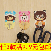 Kitchen bathroom magic stickers no trace adhesive hook creative cute cartoon strong hook wall hanging nail free door rear adhesive hook