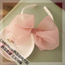 (CreamHouse) Korean pink snow yarn bow female baby baby hair hoop hair