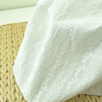 Pure white fine cotton hollowed-out embroidered fabric computer whole embroidered vertical bar flower-shaped summer fabric