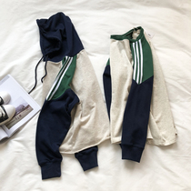 Early autumn sweatshirt women tide 2021 New Korean version of shoulder sleeve color pullover hooded student jacket loose top Gray