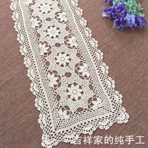 Old time-handmade crochet crochet cabinet cover cotton woven American tablecloth hollow table flag multi-ruler