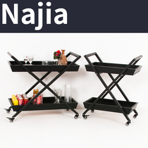 European dining car Solid wood household dining edge fruit trolley Creative balcony roller Living room refreshment drink car Wrought iron