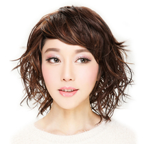 Prettiness wig female pear flower head medium short hair Short curly hair fluffy pear flower head oblique bangs highlight wig set