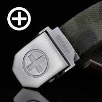 Round cross alloy buckle head Canvas belt Outdoor sports leisure belt Military training cloth belt Extended plus pants belt