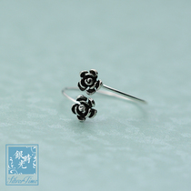 Silver time S925 sterling silver ring Thai silver rose flower mouth ring girl Korean creative personality tail ring