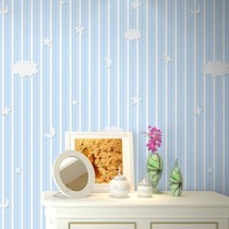 Childrens room environmental protection non-woven wallpaper vertical stripes stars moon blue green pink beige cartoon wallpaper