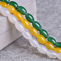 Green agate Yellow Agate rice beads semi-finished DIY handmade beaded necklace accessories white agate barrel beads