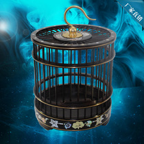 Collectible mahogany inlaid shell flat-topped grasshopper cage Purple sandalwood Ming insect small cage Handmade ebony grasshopper cage