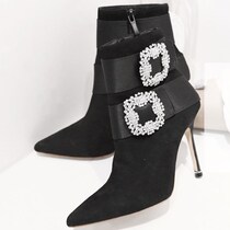 South Korean light-cooked sexy woman with small fragrant wind inlaid with buckle frosted cow leather and ankle short boots customised