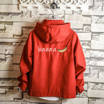 Trendy library jacket mens spring and autumn student slim cartoon printing jacket Korean casual mens handsome trend top