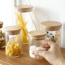 Simple pastoral herbal tea glass jar Wooden stopper sealed bottle cap Glass storage jar Candy flower tea jar Tea jar