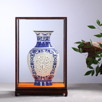 Haolinxuan red acid branch glass cover Old mahogany crafts treasure cage Buddha statue or ornament with dust cover