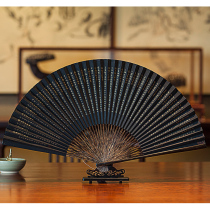 Hangzhou Wang Xingji Luo SHEN FU 30CM FULL brown real gold BLACK paper FAN HAND-painted CALLIGRAPHY fan COLLECTION folding fan