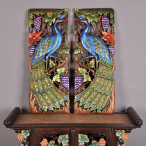 Thai handmade hollowed-out wood carved southeast Asian style teak-painted peacock-shaped floral board home wall-mounted hollowed-out wall decoration