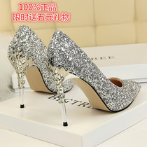 High heels womens summer 2022 new Korean version 100 hitch and pointy sexy silver bright sheet autumn wedding wedding shoes womens shoes