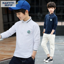 Childrens clothing Boys  autumn long-sleeved T-shirt white middle and large childrens lapel polo shirt Spring and autumn childrens top tide