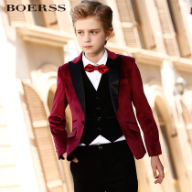 BOERSS children boys dress velvet suit wedding childrens suit flower boy English small suit jacket