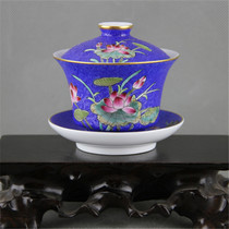 Qing Qianlong needle carving flower pastel lotus picture horseshoe rice cup lid bowl climbing flower Kung Fu Tea Cup boutique antique porcelain