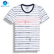 Gailang Xia Xin male and female parent-child short sleeve T-shirt cotton loose round neck stripe print elastic combed cotton short sleeve