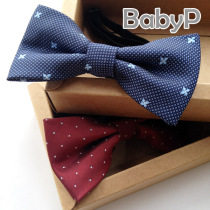  Over 5 years old 10CM childrens bow tie boys Korean version of the primary school student bow tie wedding flower girl bow tie blue flower red dot