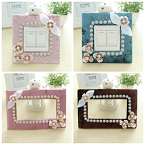 Pastoral lace switch fabric single open double open switch socket patch home decoration wall stickers