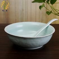 Ru kiln celadon tableware soup bowl soup spoon large Bowl spoon combination Chinese classical fresh ceramic soup basin Home Hotel