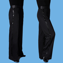  Bright black side strip Latin dance pants Mens dance pants National standard dance competition performance pants Latin pants Ballroom dance mens pants