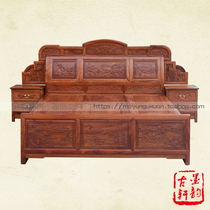 Burmese rosewood double bed Carved landscape double bed Mahogany double bed Solid wood bed Big fruit red sandalwood box bed