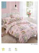 Meng version of light loose bear cotton sheets four-piece cute talk pink cotton children cartoon bedding