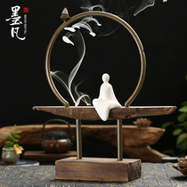 Mo Fan creative home sandalwood weathered wood Zen ceramic reverse flow incense burner ornaments Antique agarwood incense burner