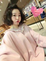 Special BORAKOO Korea Dongdaemun Qiura self-reserved lotus lotus pink V-neck tassel lantern sleeve sweater