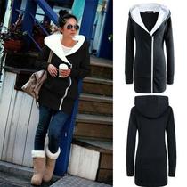 women warm coat hoodie overcoat long jacket zip up outerwear