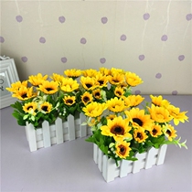 Fake flower pot planting decoration simulation flower set wooden fence decoration floral decoration living room partition plastic silk flower