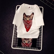  Hong Kong tide brand 2021 simple scarf cat short-sleeved T-shirt Tide brand BF style men and women couples tee girlfriends tide
