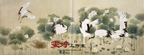 Gongbi painting white sketch Physical white paper background Flower and bird line drawing Chinese painting Lotus Pond crane 65×170 cm six feet