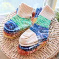 Three-double-loaded baby male and female baby Baochun autumn winter cotton thread color bar skid-proof short cylinder midcylinder pine stockings