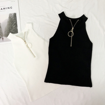2018 spring and summer new Korean chic style retro fashion ring zipper slim shoulder vest women sleeveless top