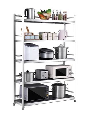 Stainless steel kitchen rack with fence multi-layer floor-to-ceiling microwave oven shelf storage household pot shelf