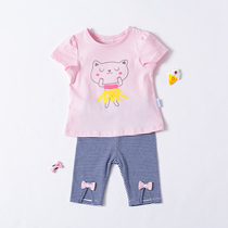 Bebeyi Scout girl short sleeve suit 2022 Summer baby cartoon T-shirt Long pants Two sets of baby clothes