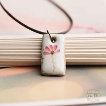 Flower and lodging) Hand painted flowers open collarbone necklace pendant female art Fan Little freshener Feminine Retro Temperament Ornament Gift