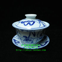 Jingdezhen factory goods porcelain Jingde ancient kiln hand-painted old Camellia (blue and white knife word pattern) cover Bowl Tea Cup sancai Bowl