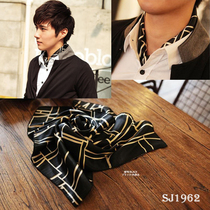 Star Korean fashion mens silk scarf middle square scarf mens scarf handsome elegant party striped plaid