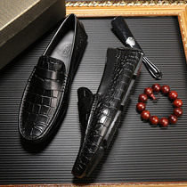 2021 new crocodile pattern beanie shoes British business casual leather breathable mens shoes lazy cover shoes boat shoes tide