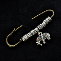 Retro National style Miao silver diamond small blessing elephant rotating Meridian tube brooch pin sweater open evil jewelry