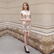 Mu Lans original improvement daily short cheongsam skirt Chinese slim slim short sleeve cheongsam dress summer